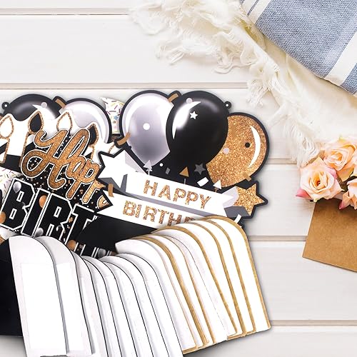 Miniatura 4 de LINGTEER Juego de centros de mesa de papel negro y dorado con texto en inglés "Happy 50th Birthday", 8 piezas de globos de estrella de 50 años,