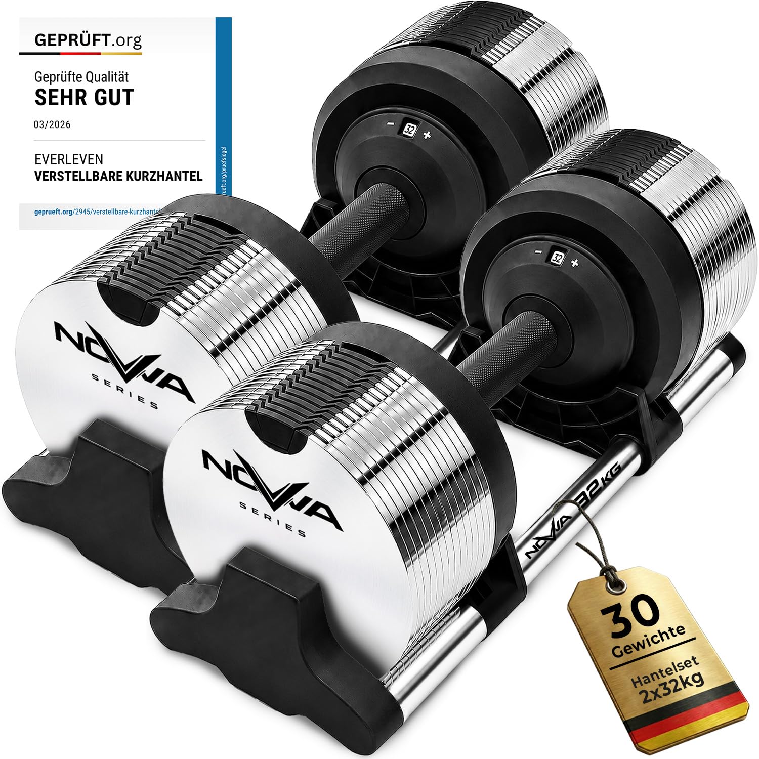 Mancuerna Regulable 24kg | Nova Series | 12kg |18kg | 24kg | 32kg |40kg | 24 Ajustes de Peso | Pesa Individual | Mancuerna Ajustable | Pesa graduable y compacta [NOVA³ LOCK]