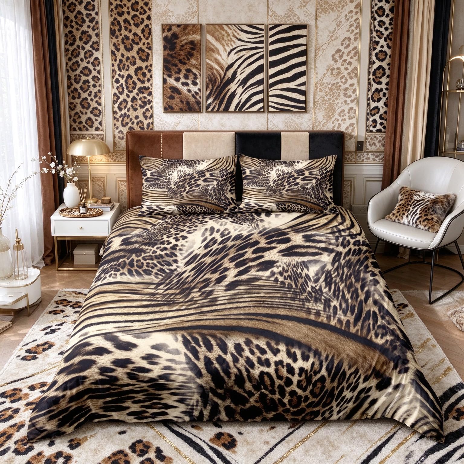 richhome Leopard Duvet Cover Set Animal Print Cheetah Bedding Set Double Size Children Men Women Luxury Comforter Cover Set Gold Decoration — image 1