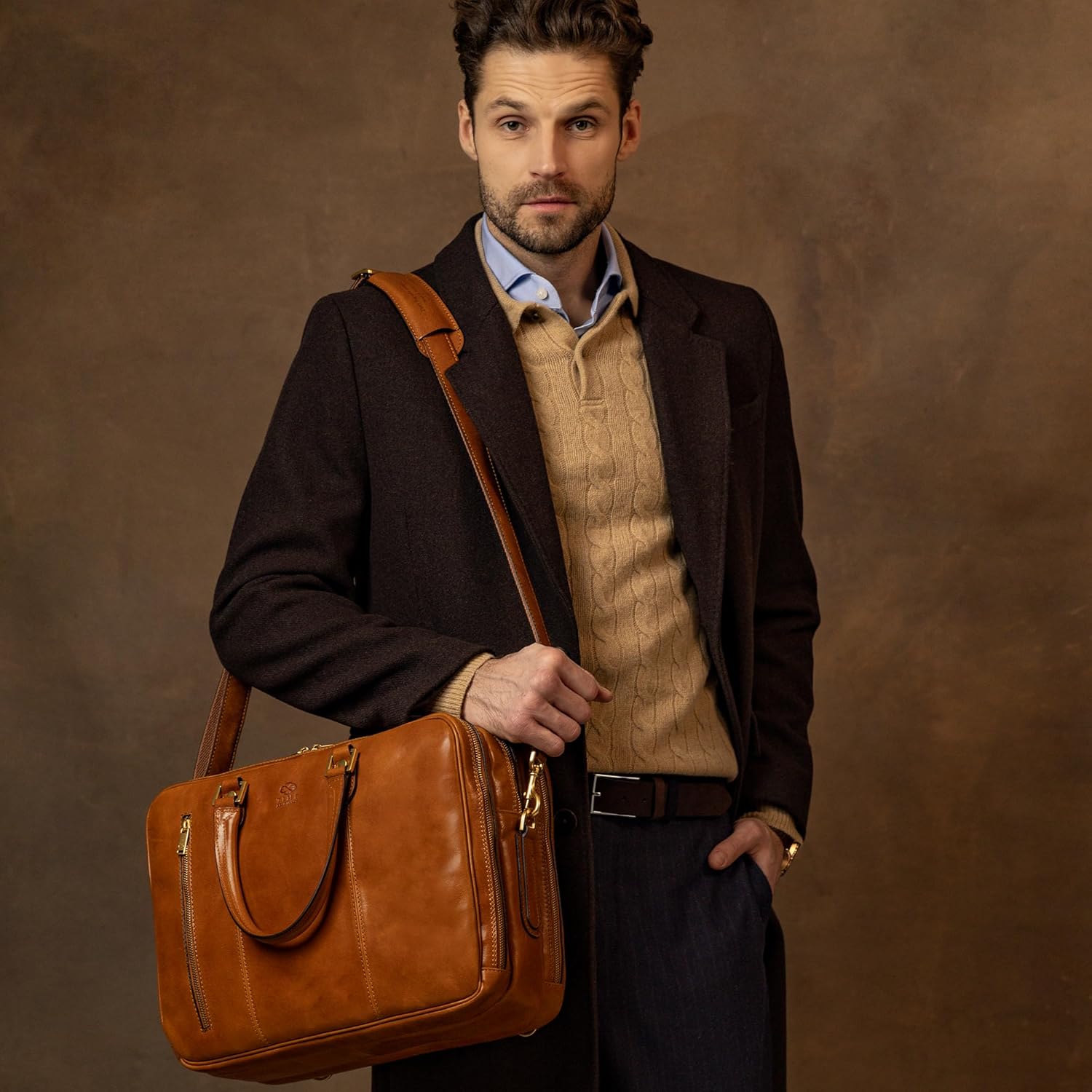 Time Resistance Leather Laptop Briefcase - Full Grain Leather Computer Bag for Men and Women | Leather, Full Grain Leather - Image 3