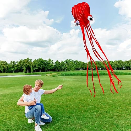 Vista 12 de Hengda Kite Soft Octopus Kite Series, Beautiful Kite with Long Colorful Tail for Kids and Adults, Easy to Fly Beach Kites, Excellent Outdoor