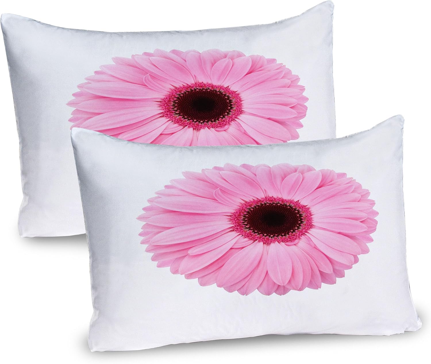 Ambesonne Pink and White Pillow Sham Set of 2, Classic Gerbera Daisy Garden Plants of Spring Growth Single Flower, Quality Microfiber Bedding Item for All Seasons, 30" x 20", Pale Pink and White