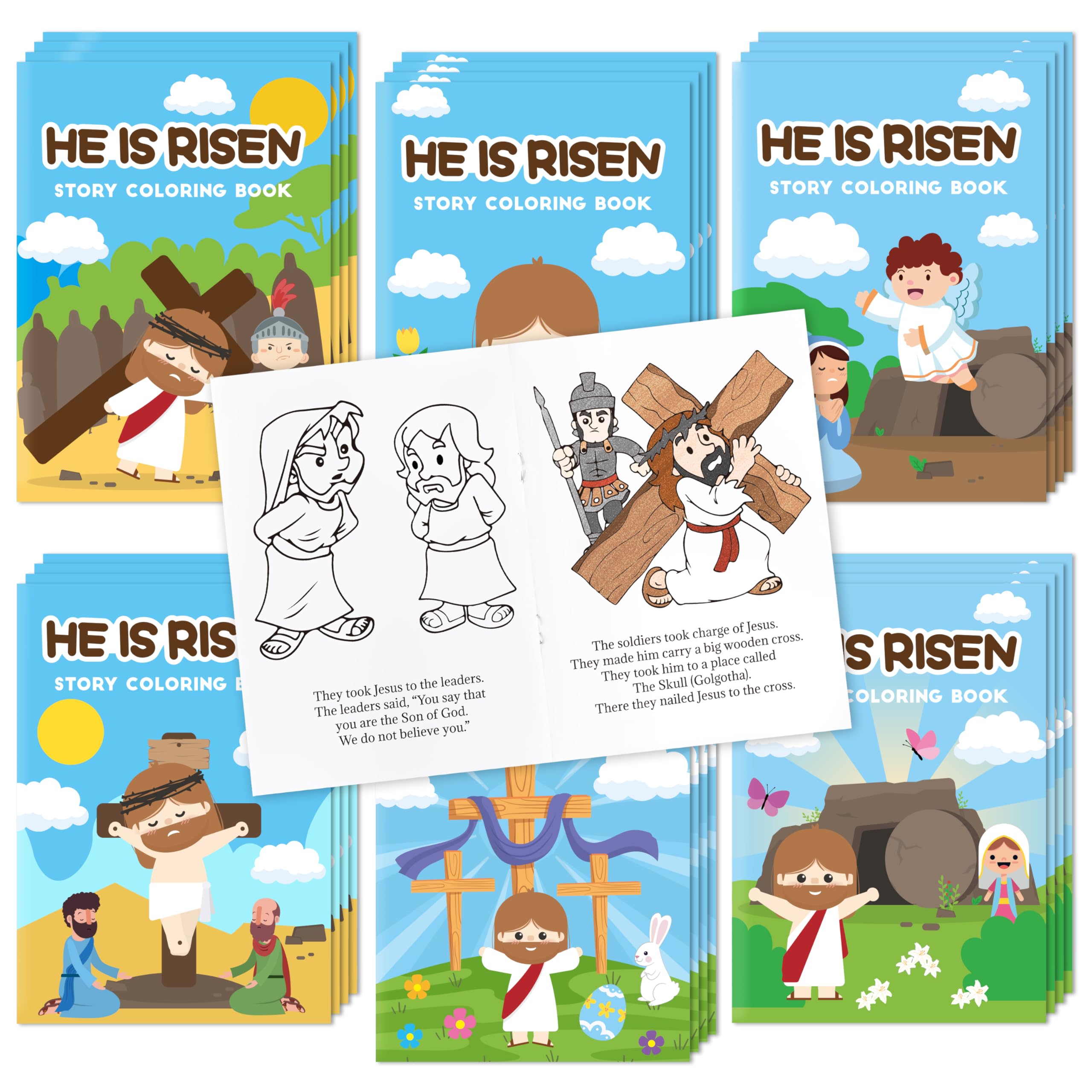 2ooya 24Pcs Easter Coloring Books for Kids Party Bulk Jesus is Risen 6-Style Cover Activity Books