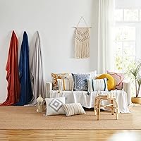 Vista 7 de Indigo Ink - Almohada decorativa, almohada de rayas acolchadas con borlas, almohadas decorativas para sofá o cama, decoración bohemia para el hogar