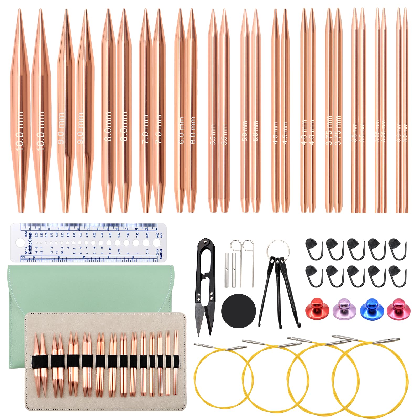 ZOCONE 13 Sizes Mental Circular Knitting Needles Set with Storage Bag Double Pointed Interchangeable Circular Knitting Needles for Yarn Short Circular-Knitting Needle with Cables