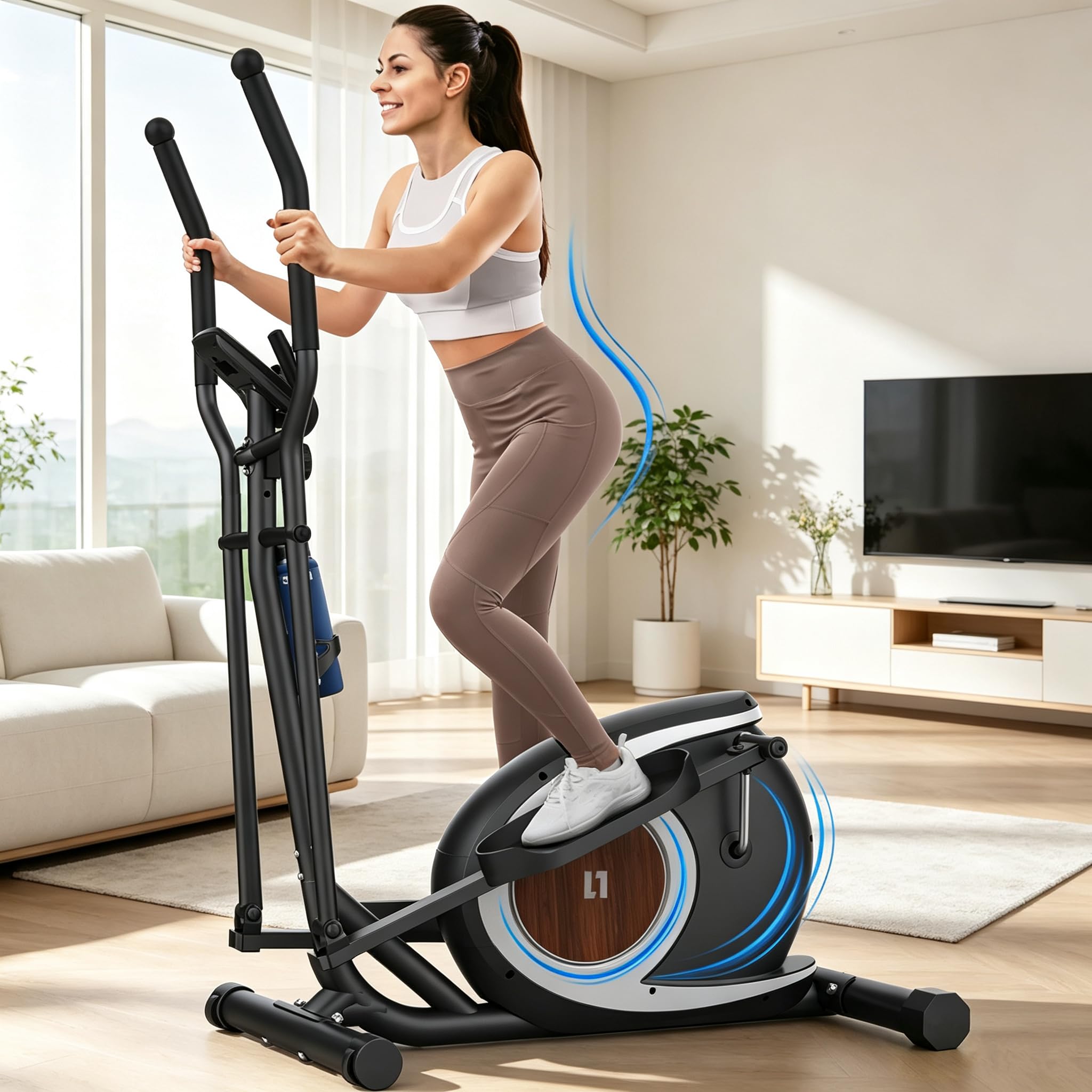 Cowmew Cross Trainer 16 Level Resistance Pulse Sensors Ultra-Quiet for Home