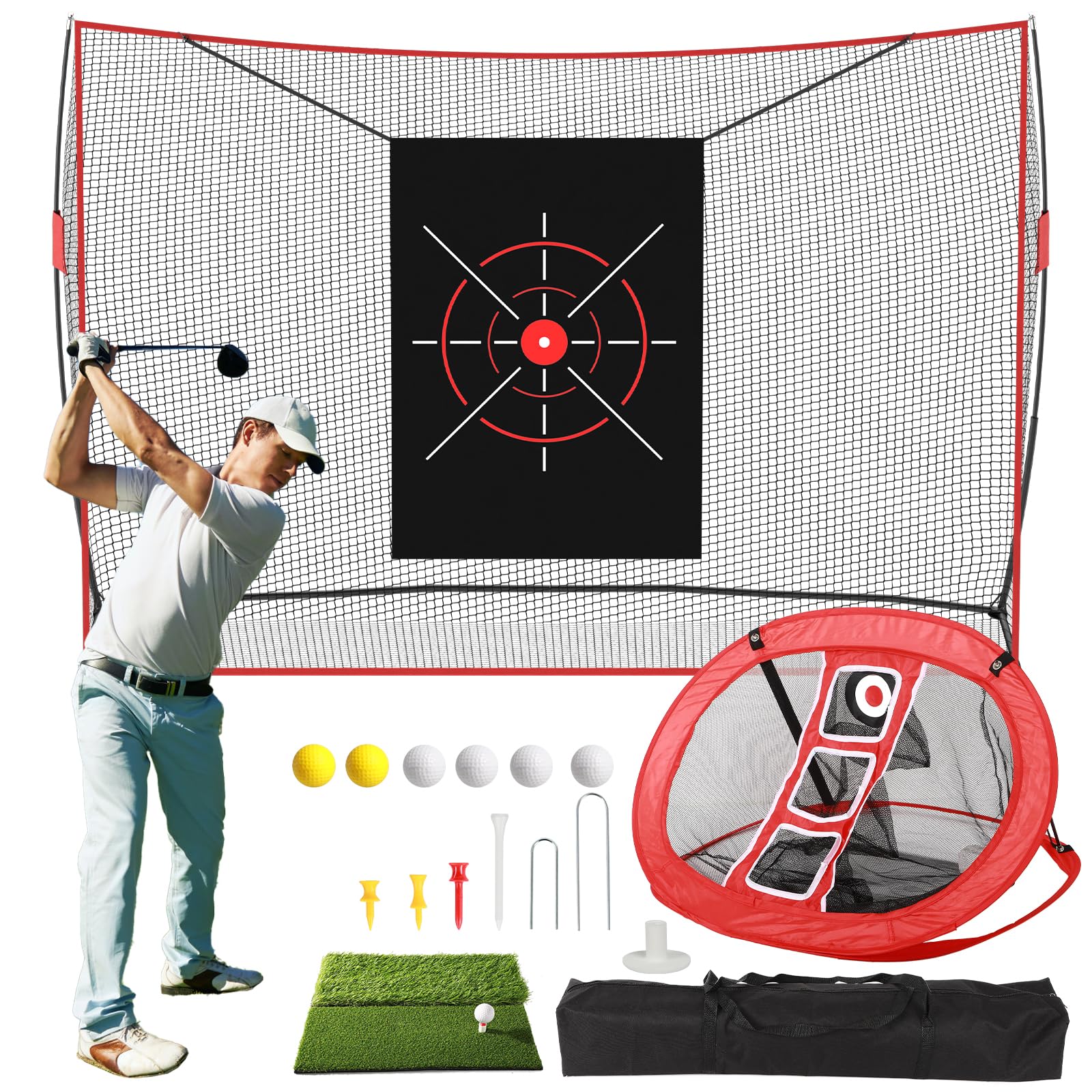 FAHKNS Golf Net, 10 x 7FT Heavy Duty Golf Practice Net with Chipping Practice Net, Golf Practice Net, Training Net for Backyard Driving Chipping Indoor Outdoor Training