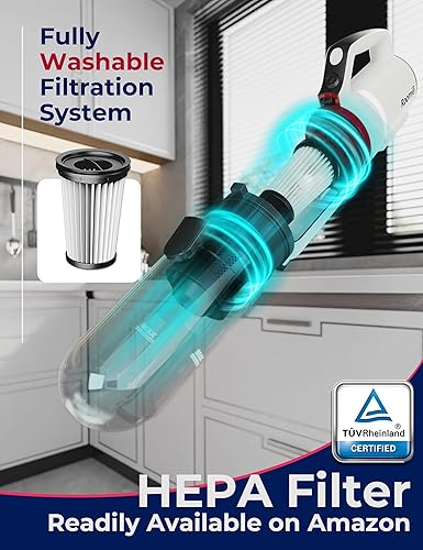 Miniatura 7 de Roomie Tec SlimVac Pro - Aspiradora inalámbrica, ligera, desmontable de mano con potente succión, batería de larga duración y filtro HEPA, limpieza