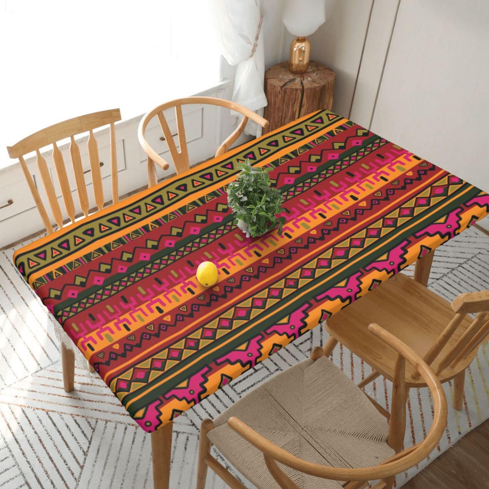 BNVSADC Mexican Folk Art Boho Printed 5FT Tablecloth Polyester Kitchen Water Resistant Table Cloth Dining Table Decoration Table Covers, 152x76 CM
