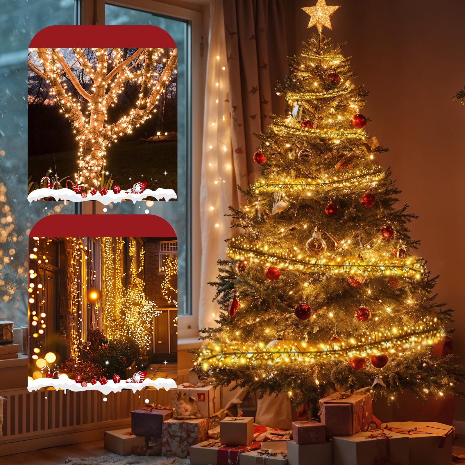 SALCAR Catena Luminosa a Grappolo, 1500LED 15M Luci Natale Esterno con 8 Modalità, Impermeabile IP44 Luci Natalizie Decorative per Albero Natale Giardino Interno Patio Festa Casa, Bianco Caldo