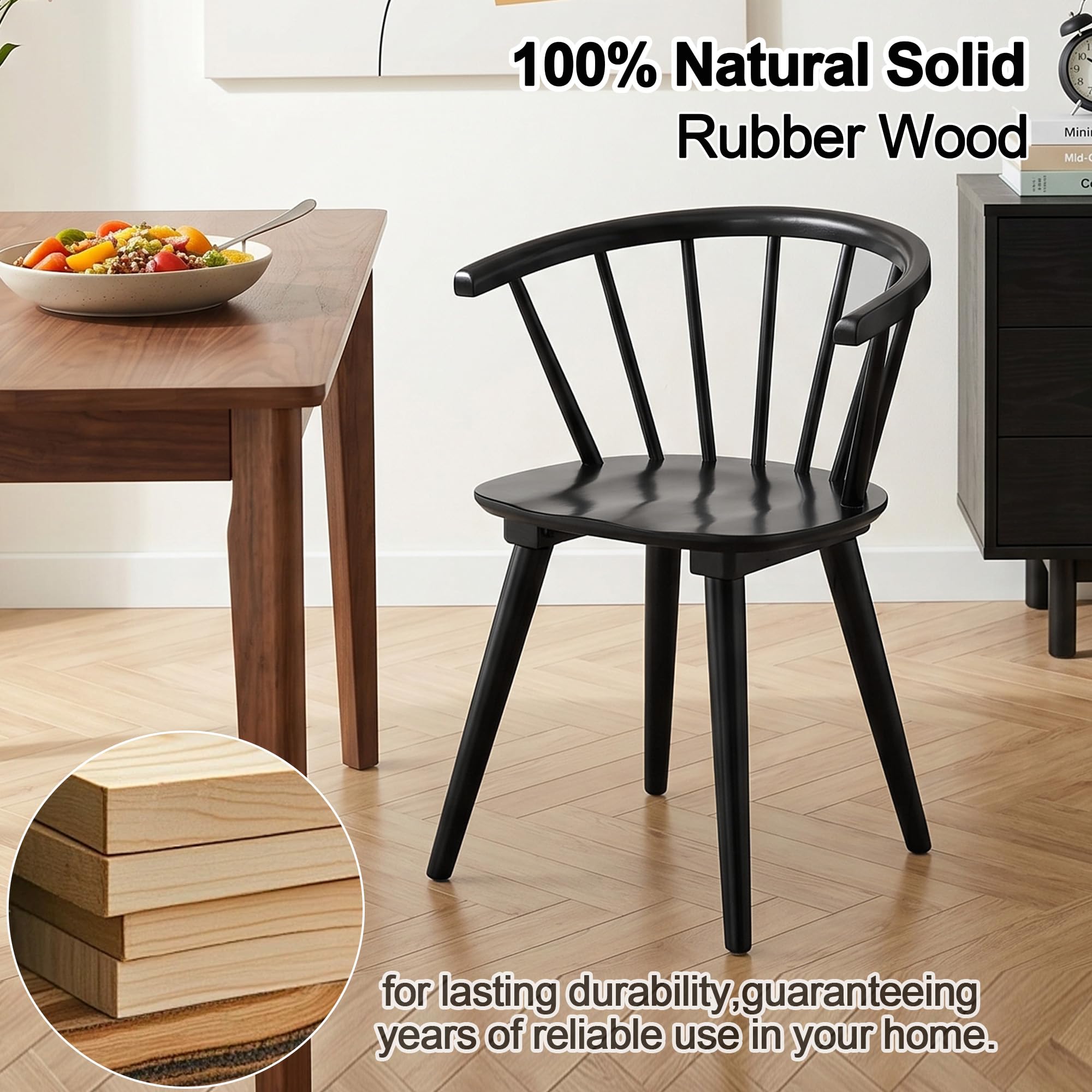 DUHOME Wooden Black Dining Chairs Set of 4, Windsor Dining Room