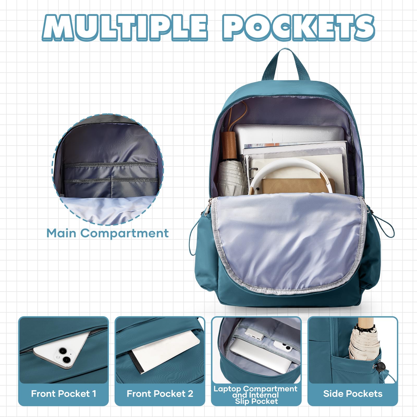 WEPLAN Zaini Scuola Superiore Ragazza Zaino Scuola Media Zaino Università Zainetto Cartella Casual Daypacks Borsa da Scuola Zaino Donna Scuola Viaggio Impermeabile Backpack Zaino porta PC 14 Pollici