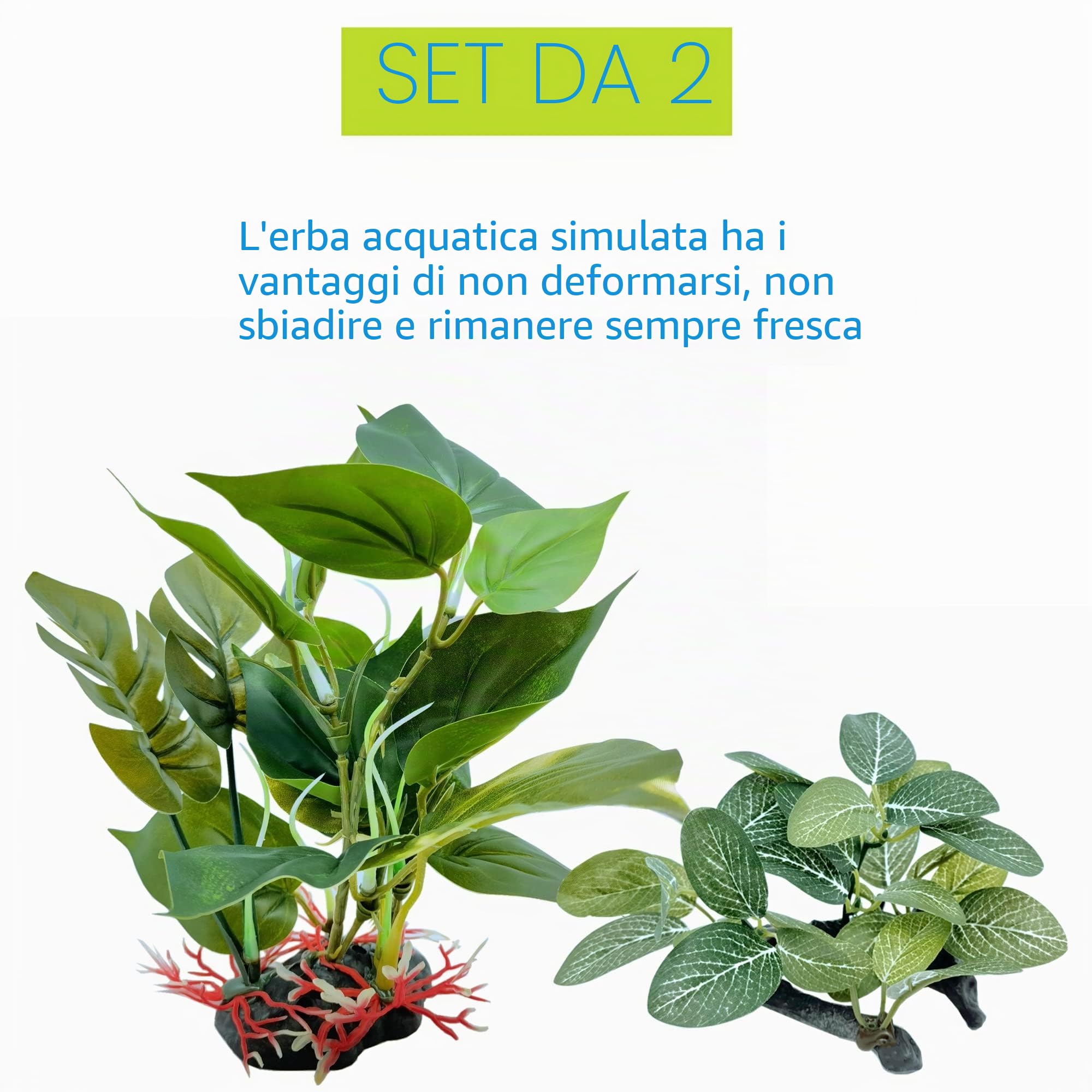 M2cbridge - 2 piante artificiali per acquario in seta, piante acquatiche per acquario, erba d'acqua decorativa da primo piano (2 pezzi (alta e bassa))