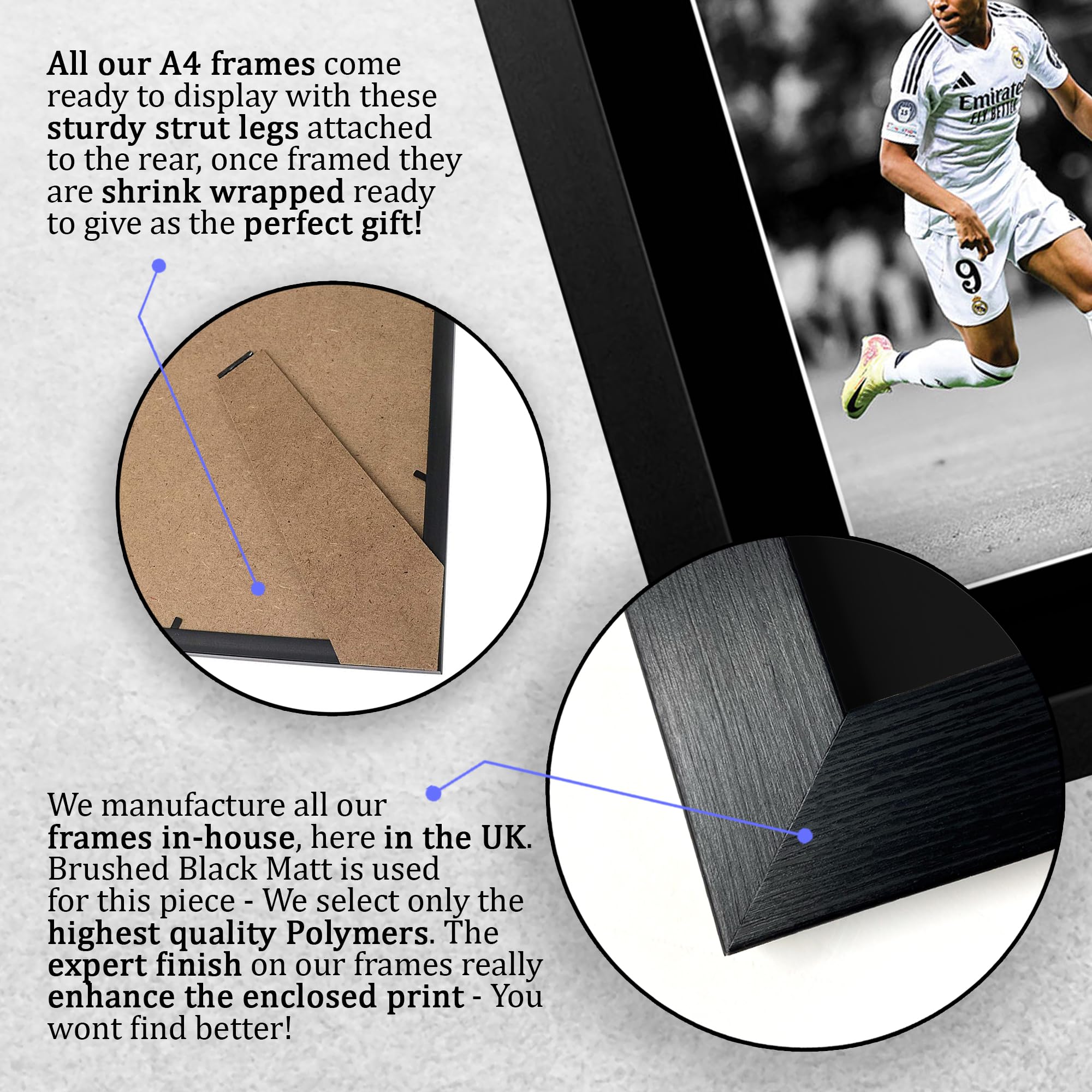 HWC Trading Kylian Mbappe Real Madrid Geschenke Gedrucktes Signiertes Autogramm Foto für Fußball Anhänger and Fans - A4 Gerahmt