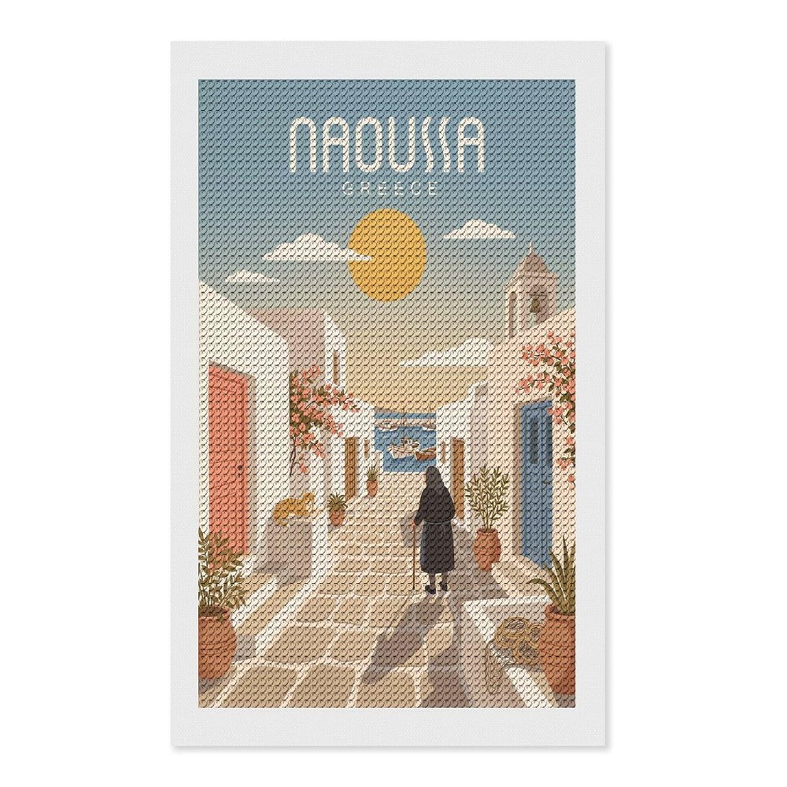 Junmoney Naoussa Greece DIY Diamond Art Canvas Kit 12"x20", Complete Accessories, Creative Leisure Activity, Home Wall Decor, Gift Idea