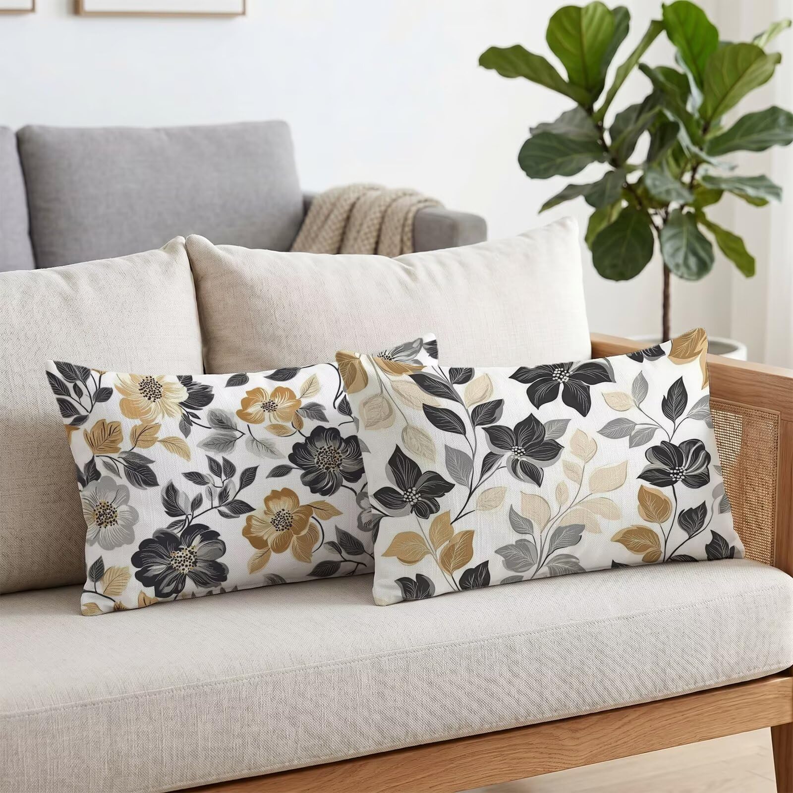 Fleurs Taie Oreiller 70x90 Housse Coussin Velours Simple Lot de 2, Taies d'oreiller Luxueuse et Rafraîchissante, Housse de Coussin Exterieur Impermeable, Coussin Decoratif pour Canapé, Salon S6-714