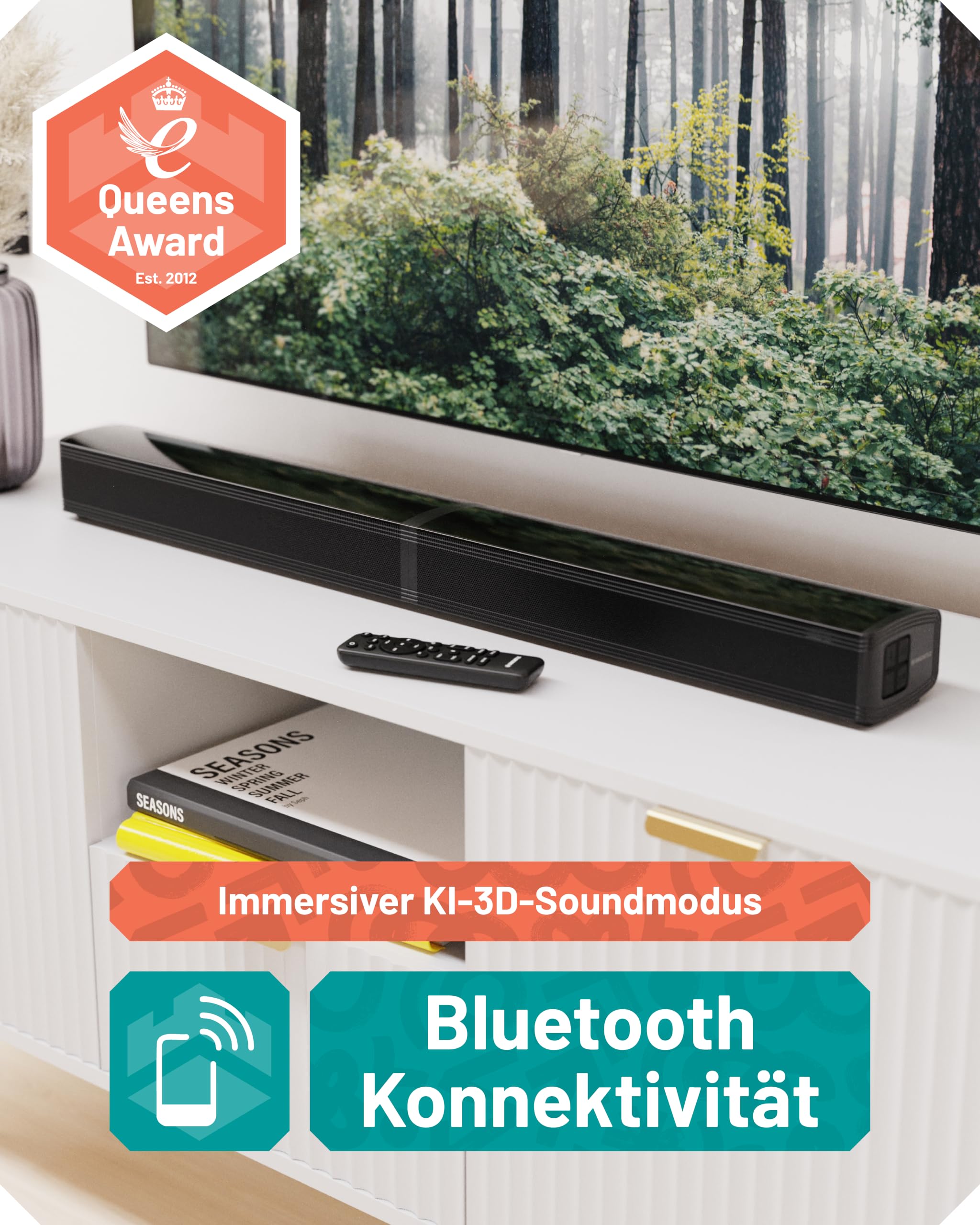 Oakcastle SB80 Soundbar für TV Geräte, 2-in-1-Abnehmbare Split-Sound bar | 2.2 120W Lautsprecher für Fernseher, HDMI ARC AUX RCA, Bluetooth 5.3 ,Inklusive Wandmontage-Set & Fernbedienung