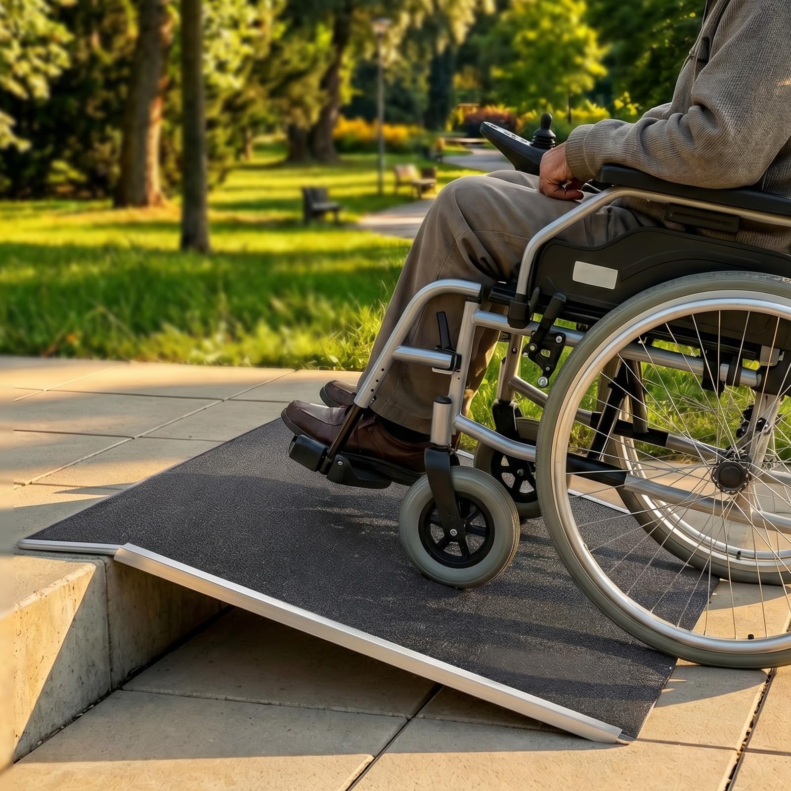VEVOR Schwellenrampe 810x390mm, 181,4kg Belastbare Rollstuhlrampe mit Rutschfester Oberfläche, Auffahrschiene aus Aluminium, Tragbare Auffahrrampe für Rollstuhl Scooter Türschwelle Bordsteine Treppen