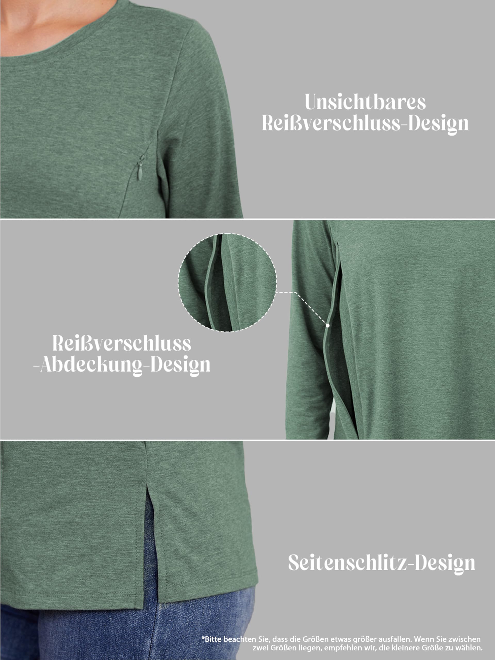Confezione da 3 magliette da allattamento da donna con chiusura lampo, a maniche lunghe, abbigliamento premaman invernale