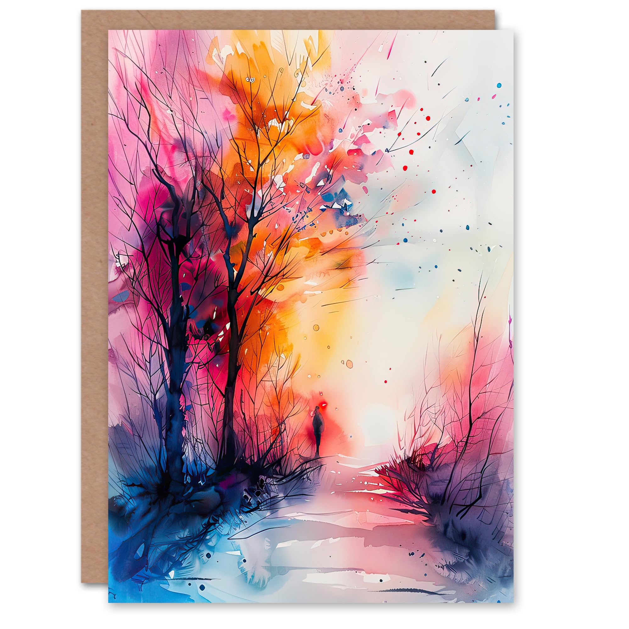 Artery8 Greeting Card Nature Lover Autumn Hike Sunrise Watercolour Blank For Him Or Her Art Birthday Card