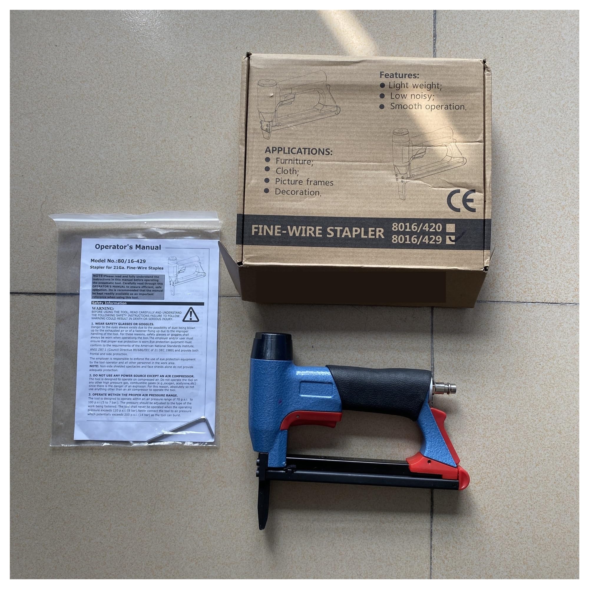 Pistolet do gwoździ, 8016LN/FS8016-B Zszywacz Pneumatyczny Z Cienkim Drutem Pistolet Typu BEA Gwoździarka Gazowa Pneumatyczna Taśma Pneumatyczna Typu U Pistolet Do Gwoździ Zszywacz(Long nose)