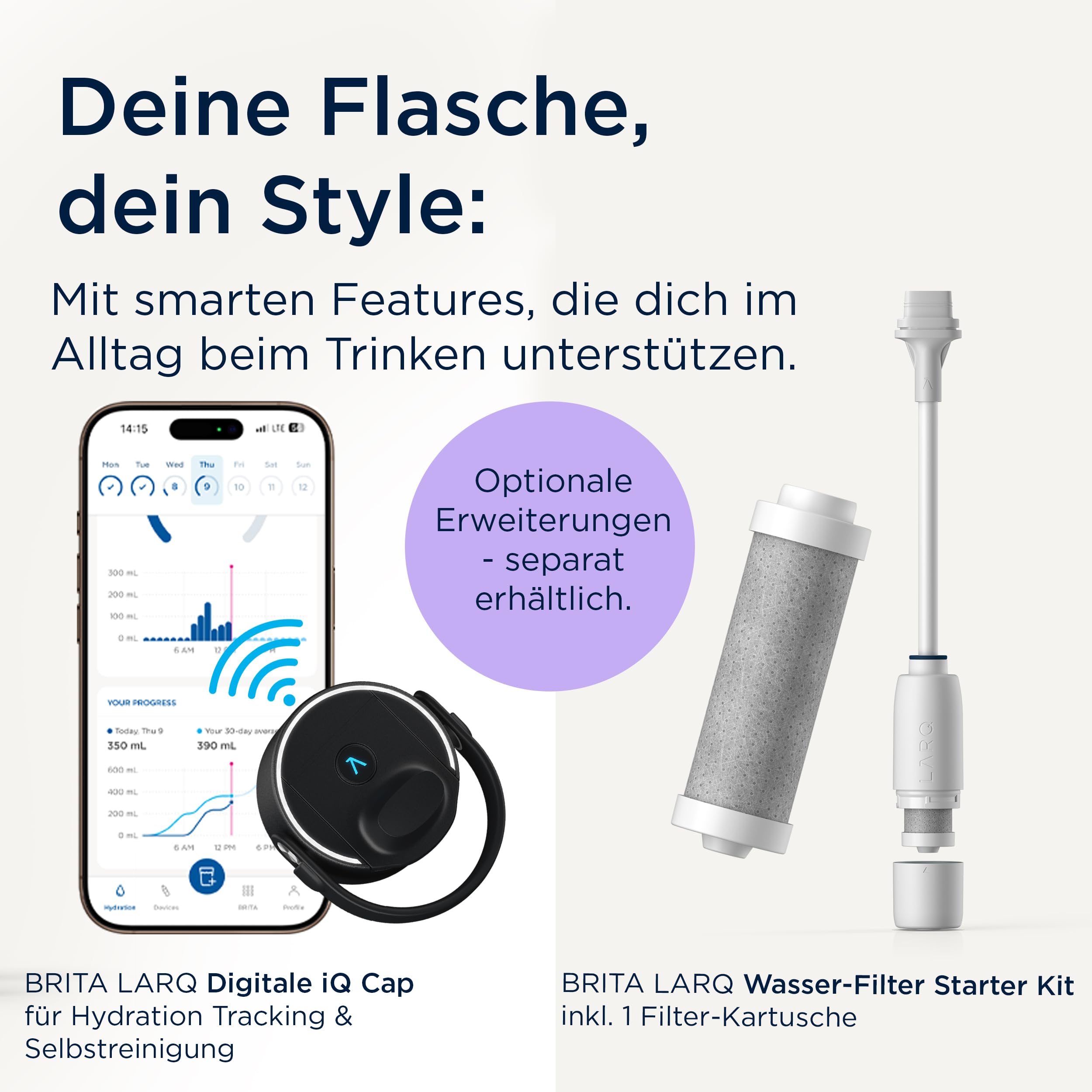 BRITA LARQ Essential Edelstahl Trinkflasche mit Strohhalm (1L) grün | Edelstahl Wasser-Flasche ohne Filter, doppelwandige Isolierung (24h kalt), mit abnehmbarem Henkel, spülmaschinengeeignet