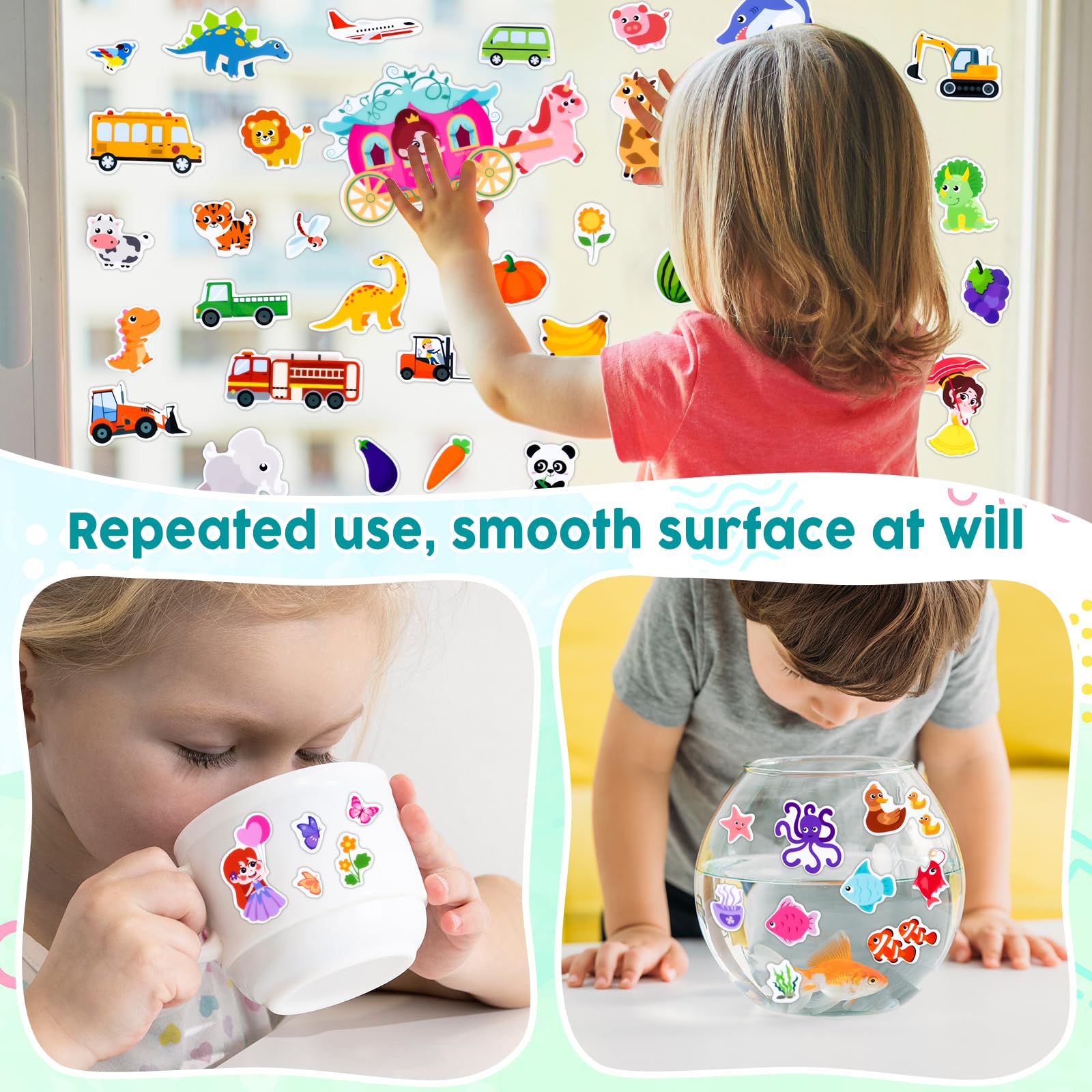ASTARON Livre d'autocollants d'animaux pour les tout-petits, autocollants de véhicule imperméables réutilisables, jouets de voyage pour activités d'avion pour enfants