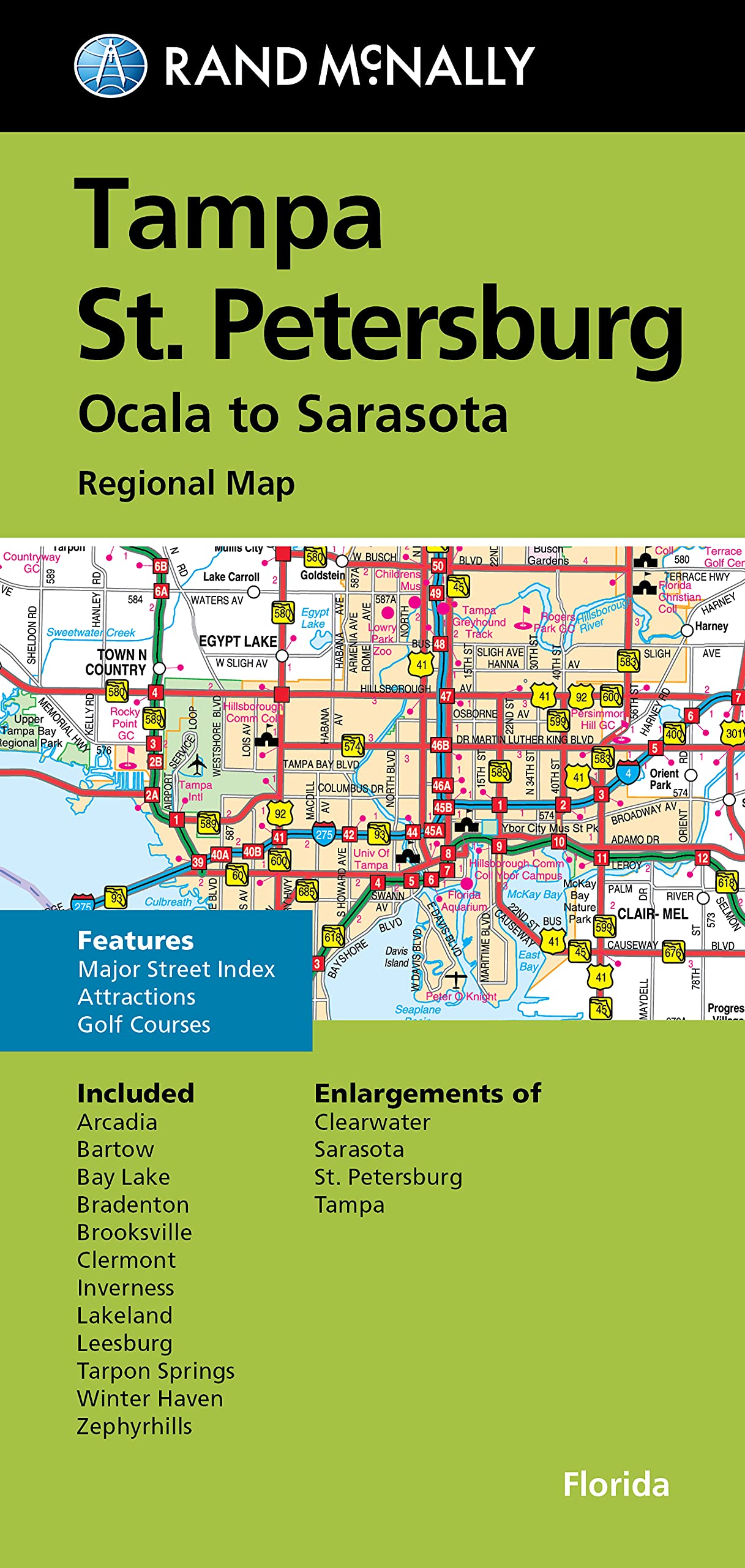 Rand McNally Folded Map: Tampa-St. Petersburg-Ocala to Sarasota Regional Map