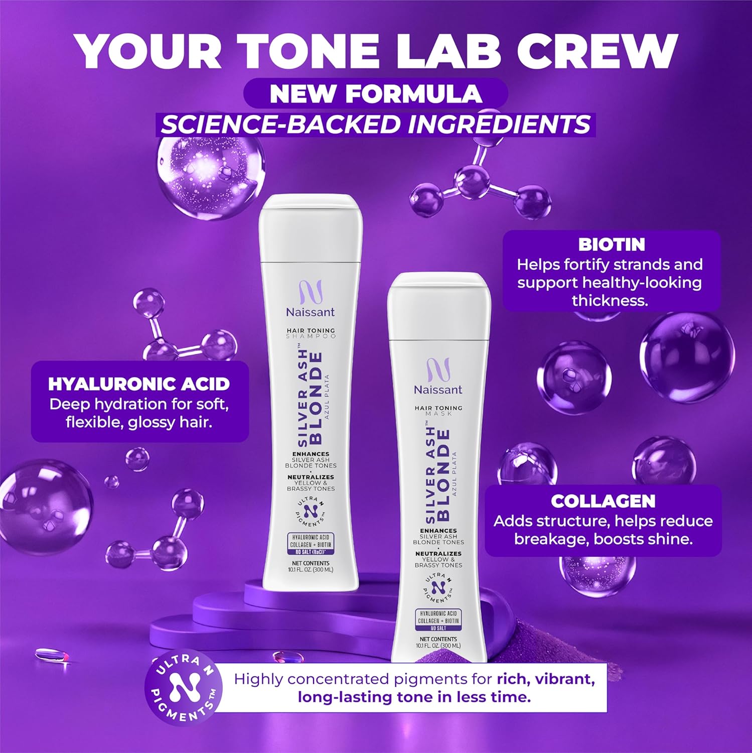 Naissant Silver Ash Blonde Hair Blue Toning Mask | Ultra High-Purity Blue Pigments | Neutralizes Orange & Brassy Tones | Hyaluronic Acid, Collagen & Biotin | Paraben, Ammonia &Sulfate Free |10.1 Fl.Oz - Image 7