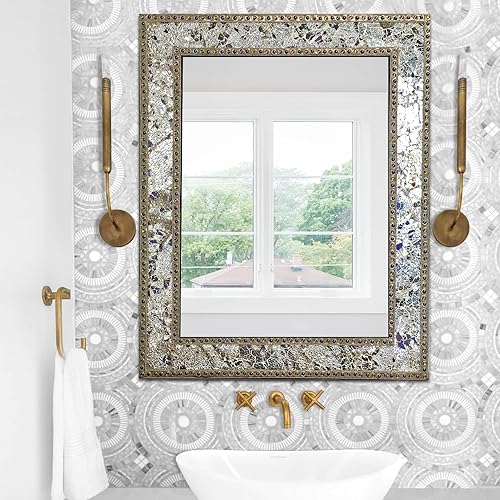 Miniatura 2 de Espejo de pared de mosaico de vidrio agrietado, espejo de mosaico decorativo de 30 pulgadas, espejo de baño hecho a mano, espejo de acento de