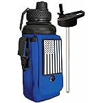 Iron Infidel Battle Bottle - 32 Oz Insulated Water Bottle with Straw Lid & Chug Cap, Stainless Steel Metal Flask Includes Rugged, Removable Sleeve for Keys, Wallet, & Phone (Thin Blue Line 1 Liter)