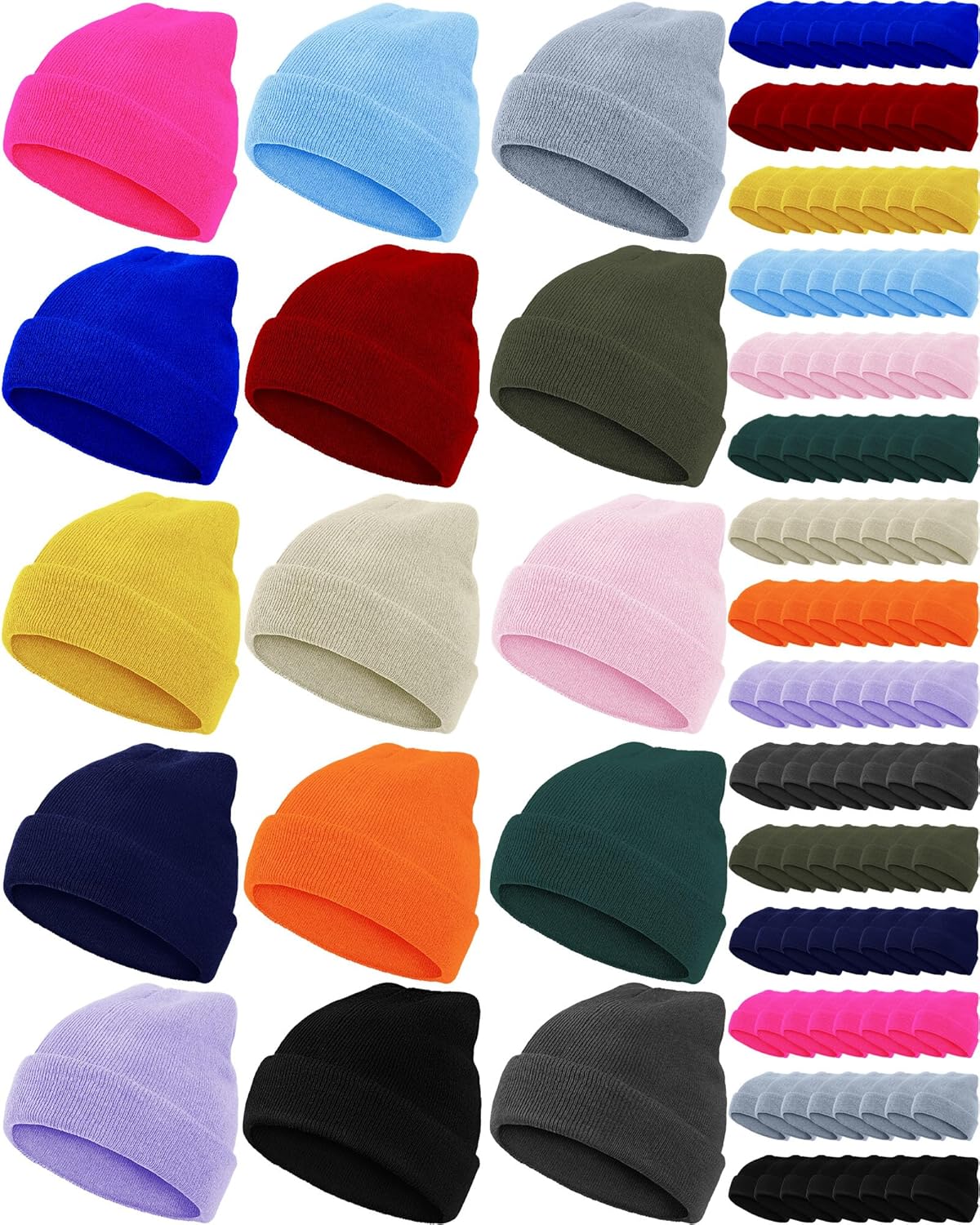 Jecery 120 Pcs Winter Beanie Hats Bulk for Unisex Women Men Homeless Donation Hats Warm Knitted Cuffed Toboggan Stretch Caps