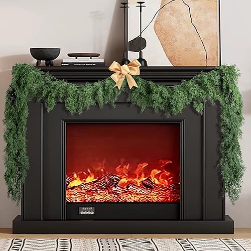 Vista 4 de Guirnalda de pino Norfolk realista de 9.8 pies, guirnalda de pinos artificiales de ciprés, guirnaldas de pino de Navidad falsas para mesa