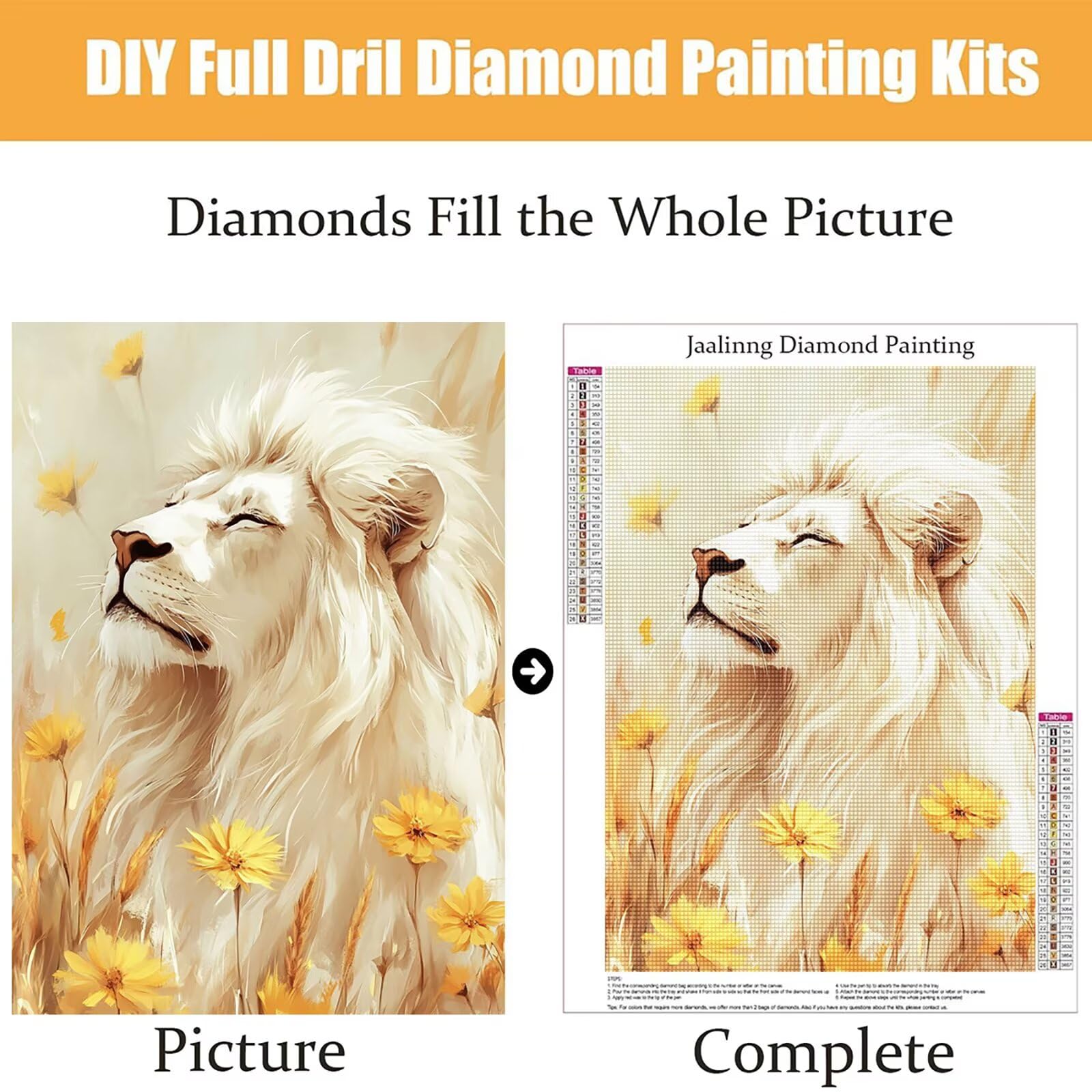 Diamond Painting Kit Completo, Diamond Painting Leone, 5D Quadrato Pittura Diamante Kit Manualidades Adultos DIY Diamantini Crystal Art Disegni Ricamo Punto Croce Artigianale, 90x120cm Fiori j0-765