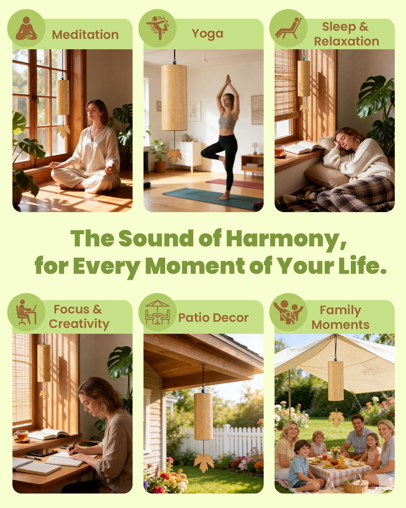 Scacciaspiriti a vento in bambù giapponese, per esterni, da appendere, in bambù naturale, per meditazione e emozioni rilassanti, yoga, meditazione, giardino, ecc