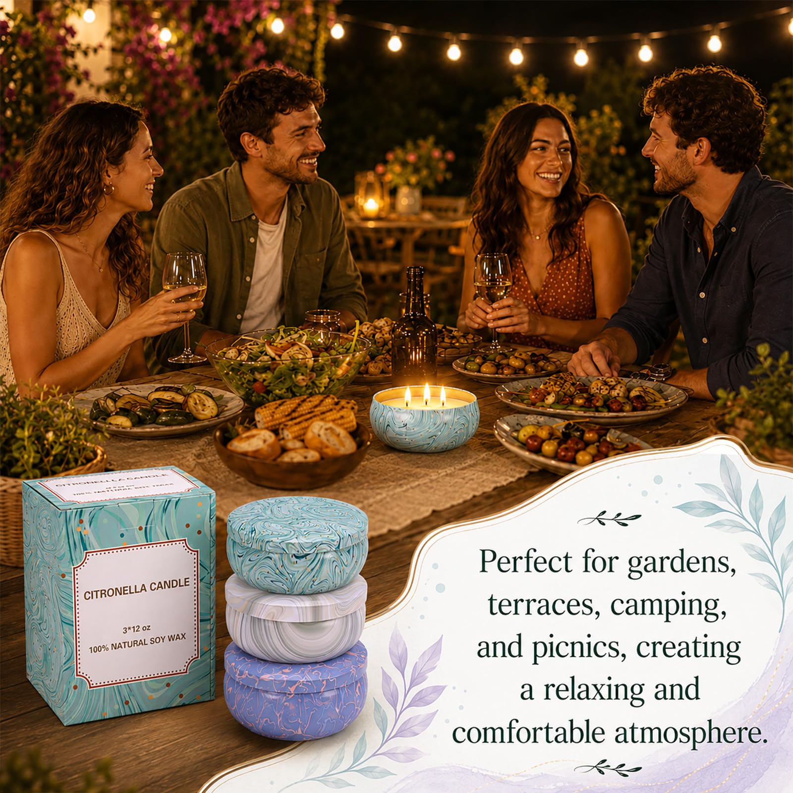 3 Stück 340ml Citronella Kerzen Set Outdoor Zitronella Duftkerzen Citronella Candle Draußen Groß Citronella Kerzen mit 3 Docht aus Sojawachs insgesamt 240h für Garten Terrasse Picknicks Camping Patio