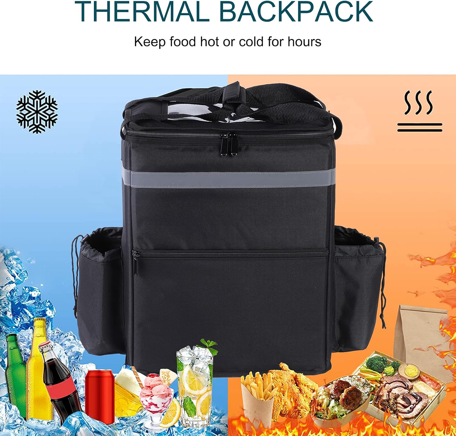 cherrboll Bicycle Delivery Backpack with 2 Dividers & Cup Holders Insulated Food Delivery Bag Reusable Cooler Backpack for Camping Groceries - Image 2