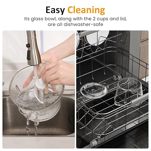 Miniatura 7 de Licuadora y procesador de alimentos, 4 funciones para moler carne, pelar ajo y jugo, 2 licuadoras de alta velocidad con cuenco de vidrio de 1.5 L y