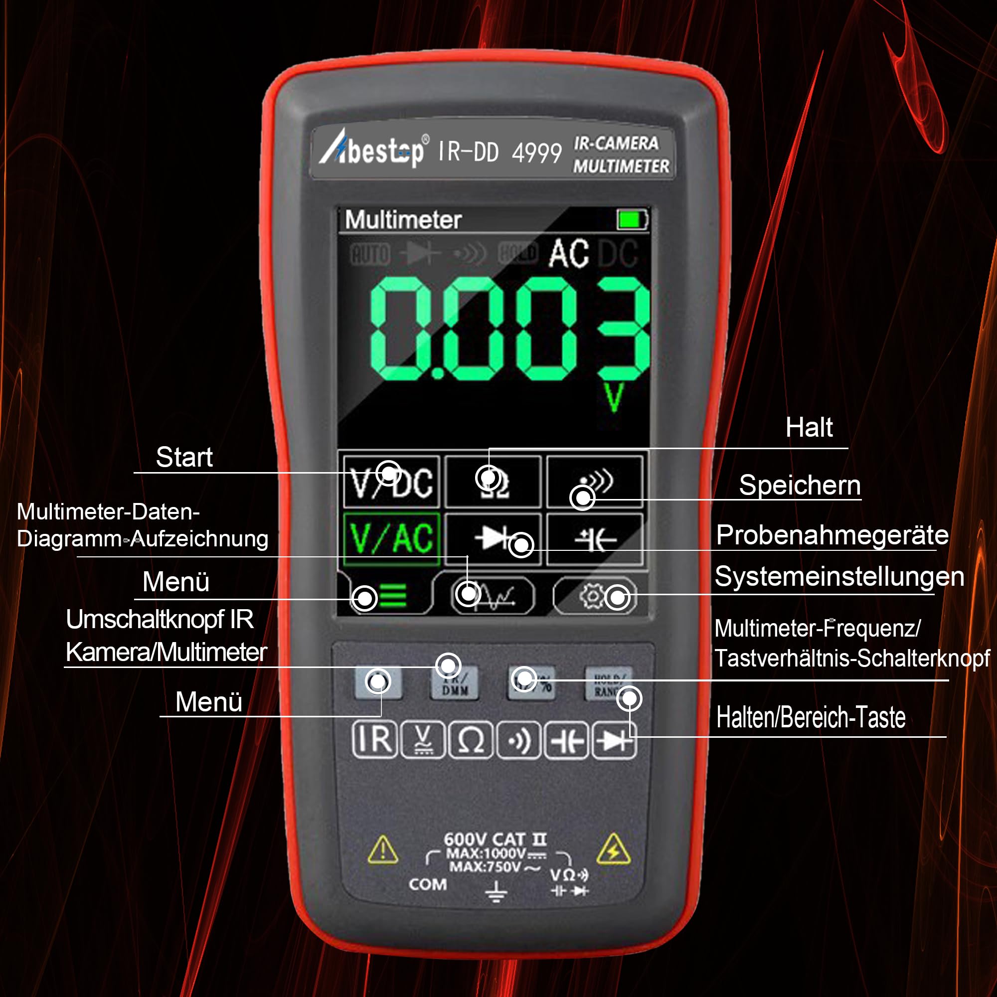 wärmebildkamera mit 2-in-1-Funktionen Multimeter Digital | Spannungsprüfer, Widerstand, Kapazität, mit 20 Hz Bildaufnahmefrequenz