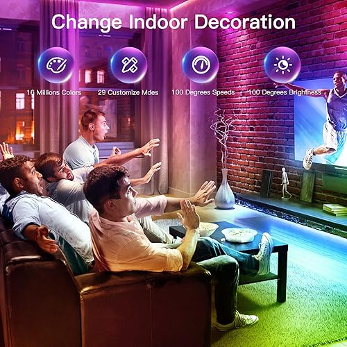 Miniatura 3 de ZXMEAN Luces LED para dormitorio, tira de luces LED de 100 pies, sincronización de música, cambio de color, con control remoto y aplicación, tira