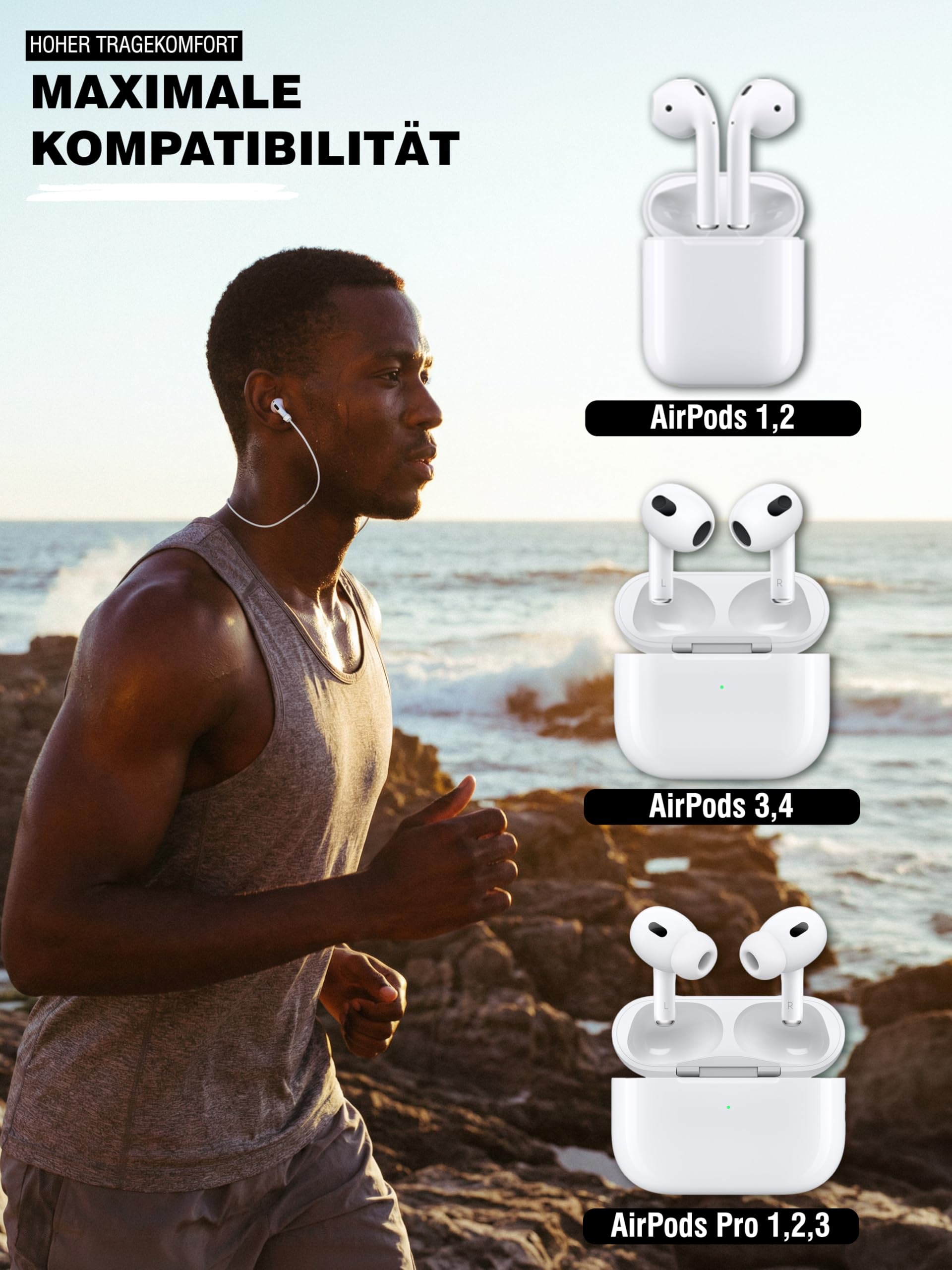 rootful.® 2-częściowy zestaw magnetycznych silikonowych pasków, kompatybilnych z Apple AirPods (1–4) i AirPods Pro (1–2) – niezawodne akcesorium do sportu i podróży