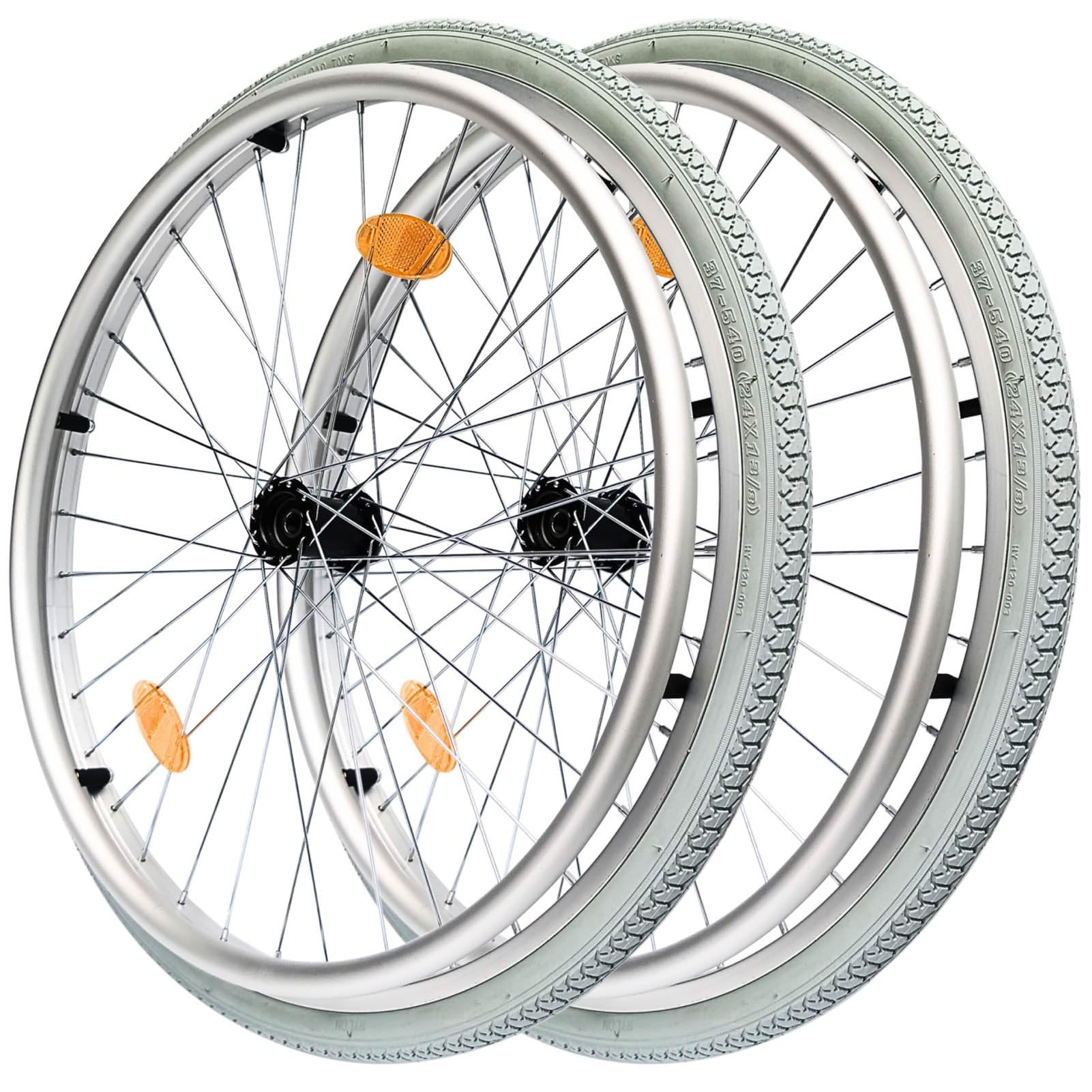 24 Zoll Rollstuhl-Hinterräder, 24 X 1 3/8 Manuelle Rollstuhl-Ersatzräder, Pneumatische Reifen mit 12mm Lagern (1 Satz von 2)