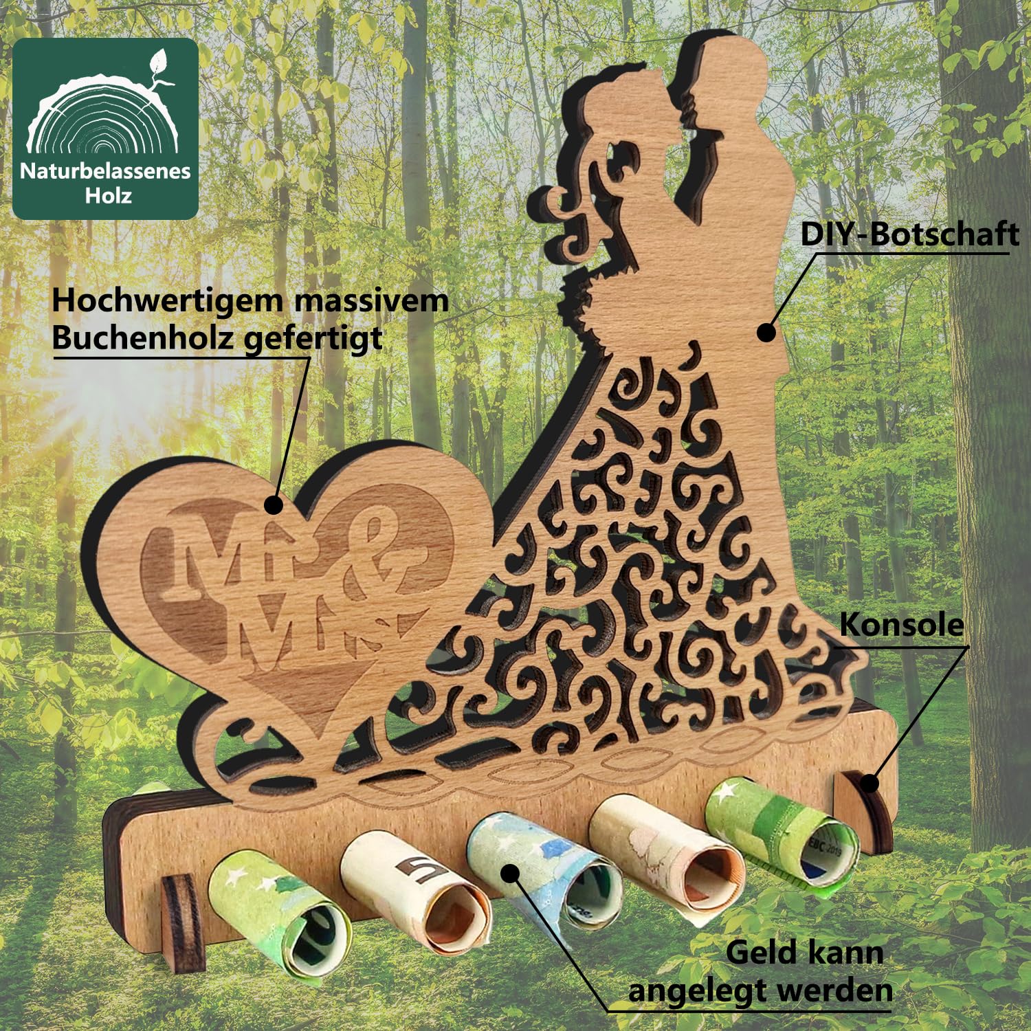 Geldcadeau van hout, cadeau-idee voor vissersvrienden, creatief