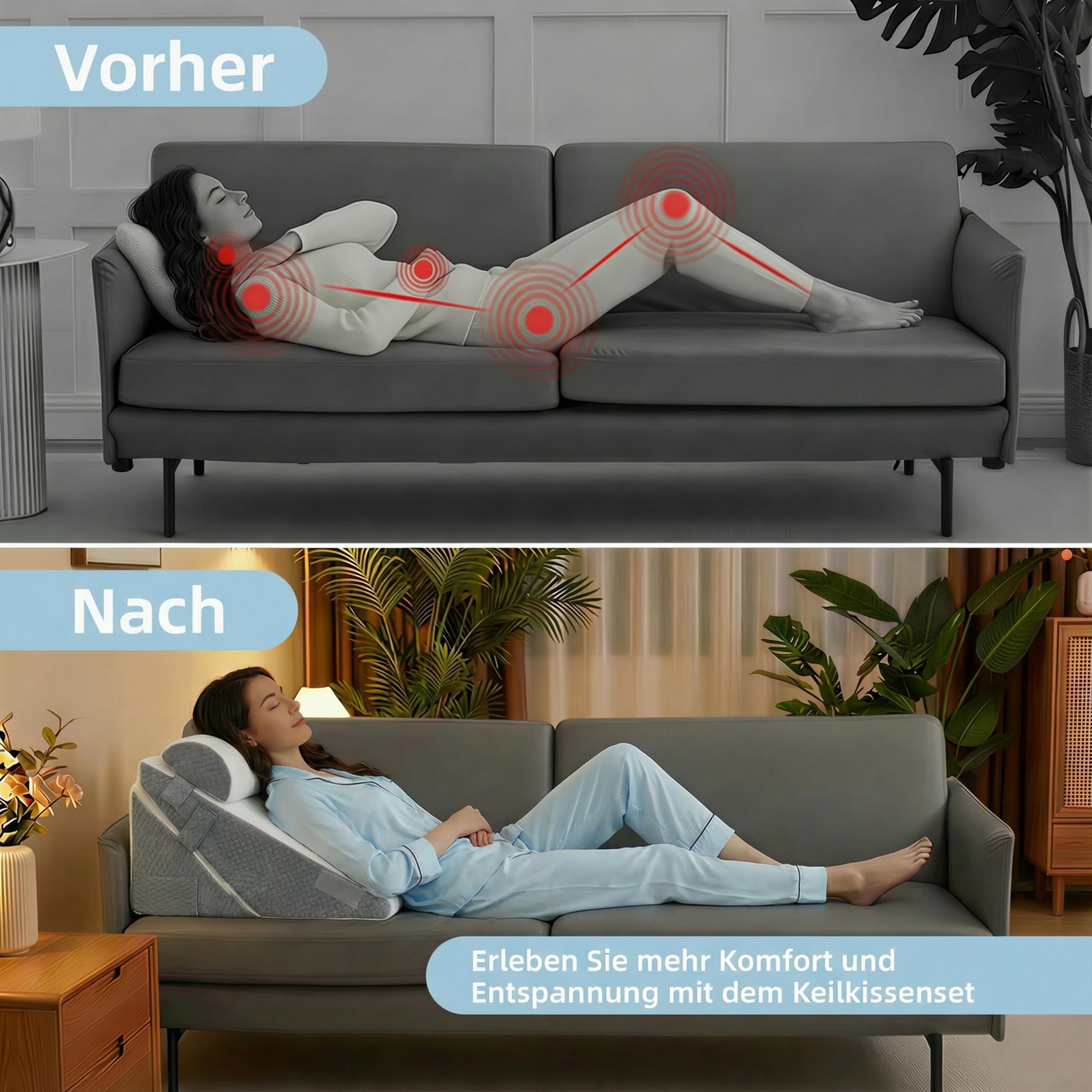 3PCS Set Höhenverstellbar 9''/12'' Orthopädische Keilkissen für Postoperative Unterstützung zur Linderung von Reflux, Rückenkissen, Lesekissen für Bett und Sofa