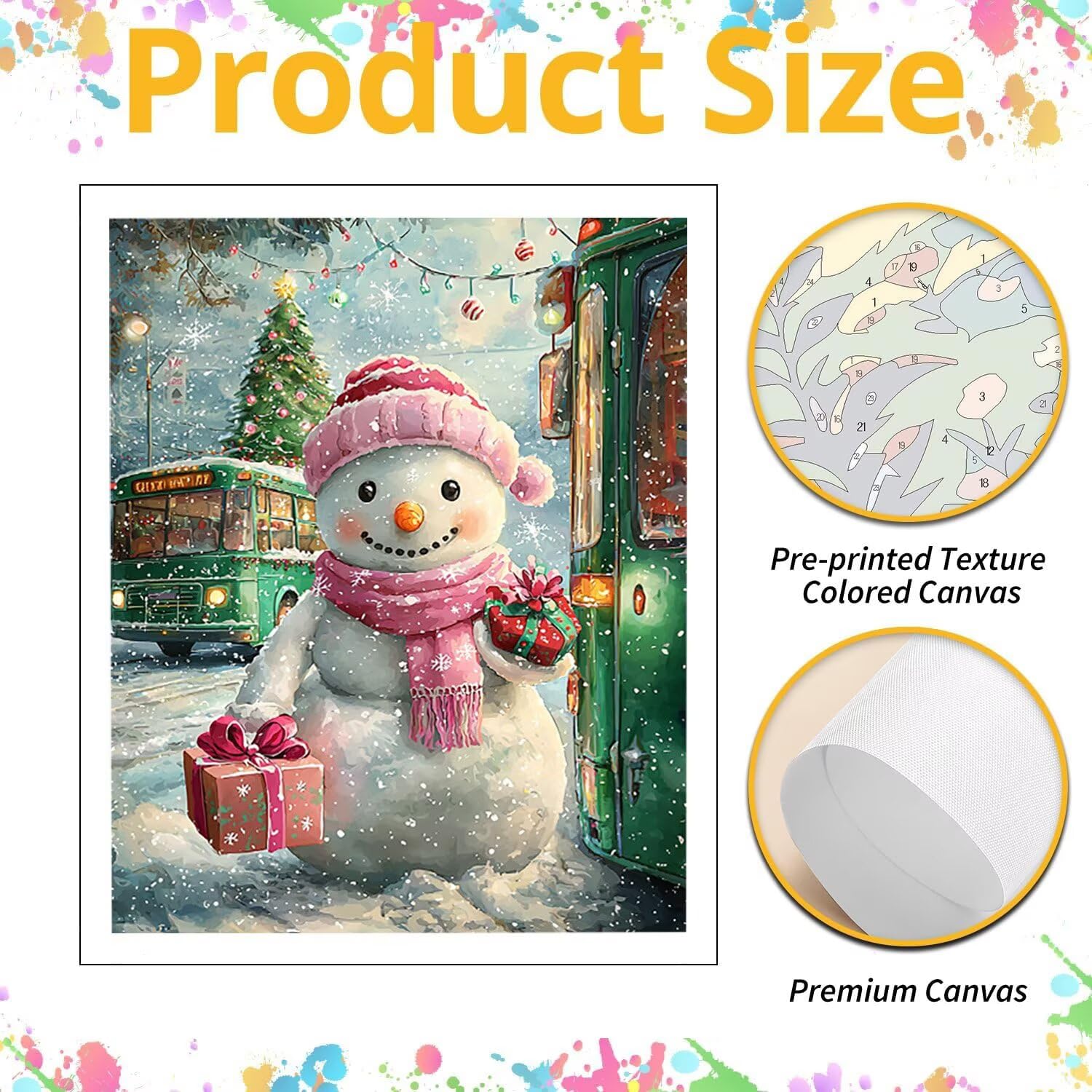 Bonhomme de neige et bus Peinture Numero Adulte Kits, 80x100cm m-1035