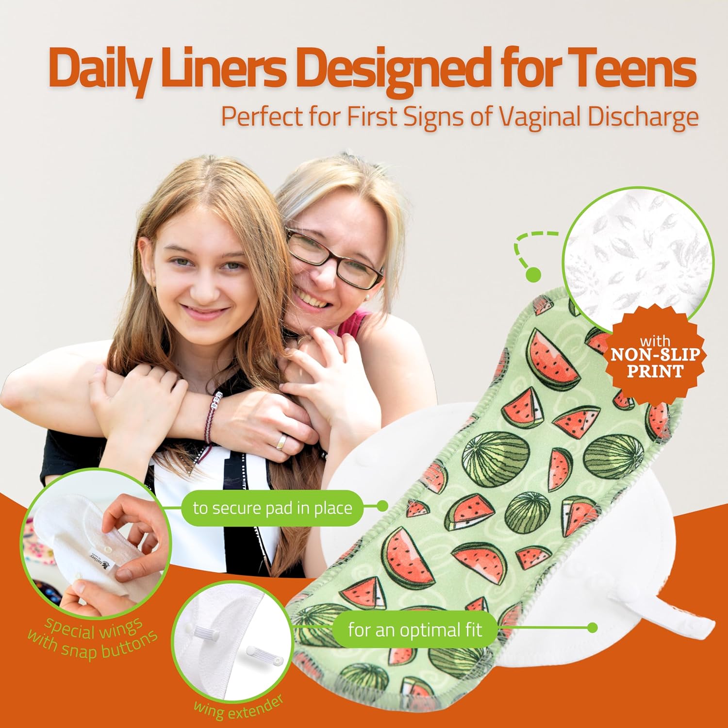 Non-Slip, Organic Cotton Reusable Panty Liners for Teen Girls (Small 7-Pack) - 100% Breathable & High-Temp Washable Cloth Panty Liners for Vaginal Discharge - Gentle on Skin, Stay Fresh & Dry Daily