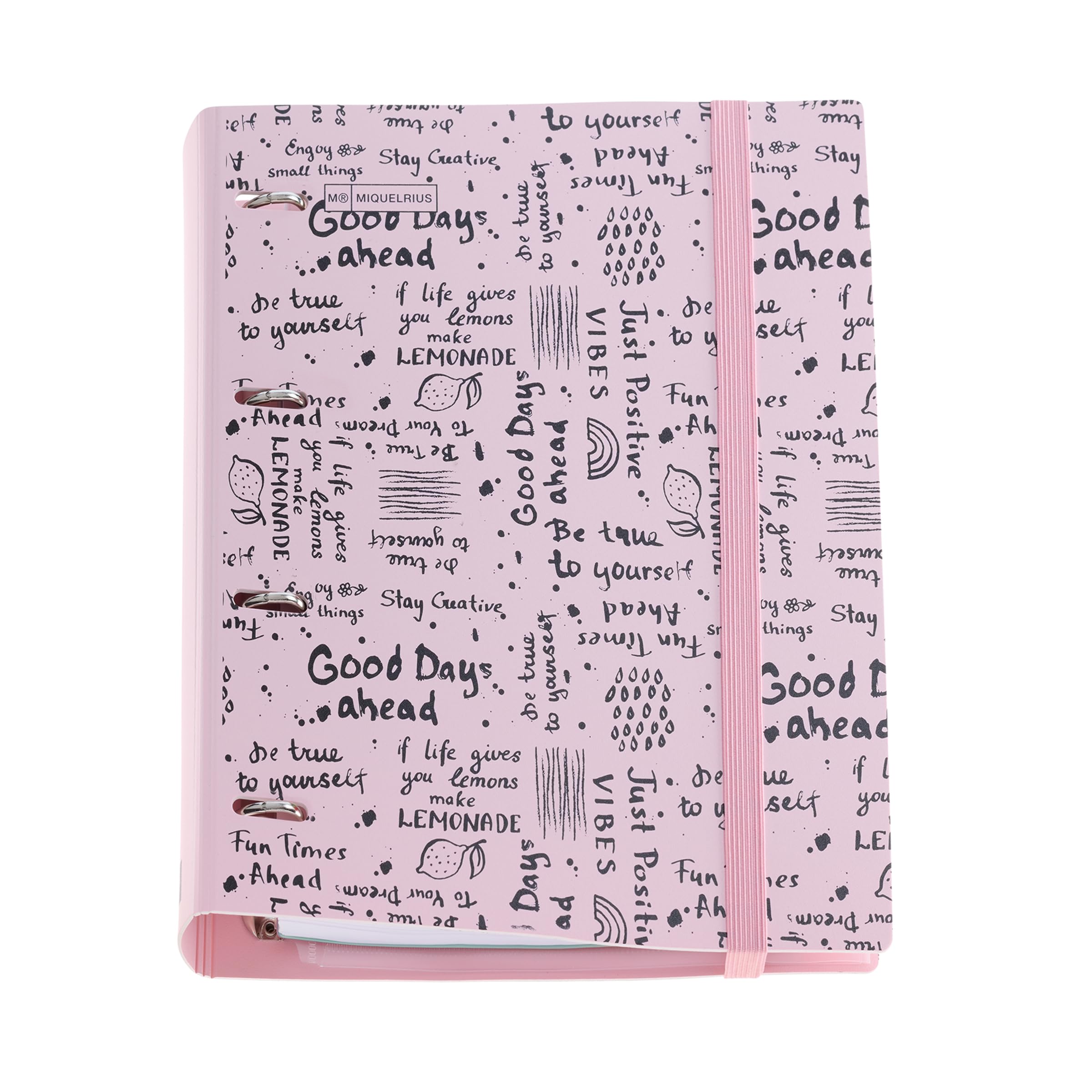Miquelrius - Polyfoam Plastic Folder, A4 Ring Binder, Includes a Refill of 100 Squared Sheets + 4 dividers + 1 Polypropylene Envelope, 4 Ring Binder, Rubber Closure