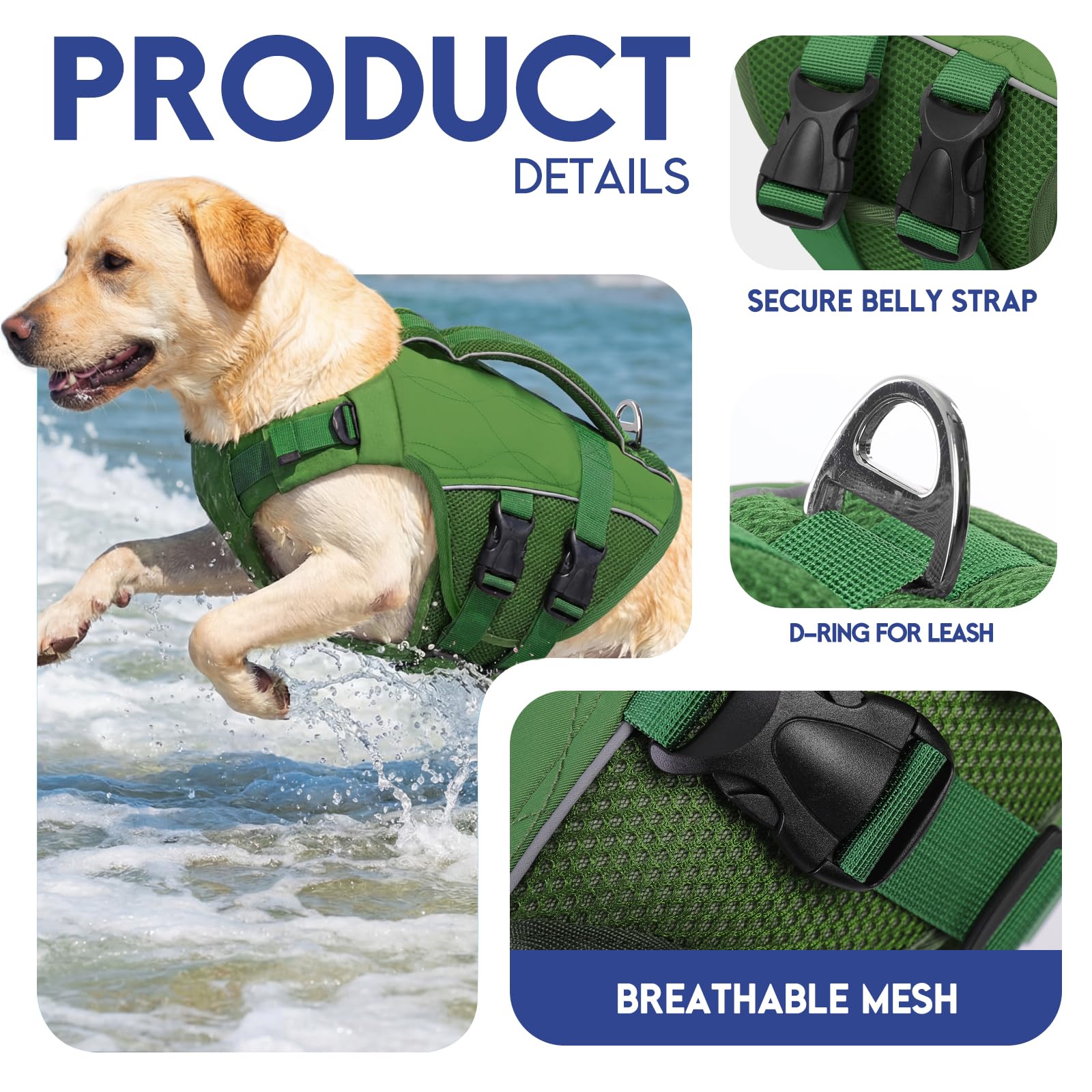 ASENKU Giubbotto Salvagente per Cani, Salvagente per Cane Piccoli, Medi e Grandi, Giubbotto con Maniglia di Salvataggio, Cinture Regolabili e Riflettenti,Ideale per Spiaggia, Piscina, Barca, Kayak XXL
