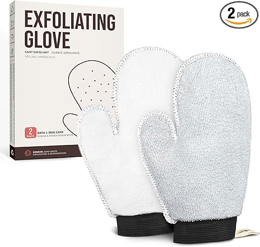 ZOMCHI 2 Pack Deep Exfoliating Glove with Dual Texture, Massage Body Scrub Gloves for Home Spa, Exfoliating Mitt for Dead Skin Removal (Gentle + Soft)
