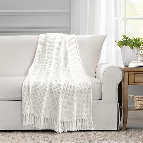 Miniatura 4 de Lush Decor Manta de punto de algodón gofre blanca individual 50X60